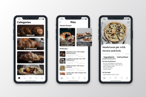 Дизайн интерфейса мобильного приложения рецептов выпечки.
