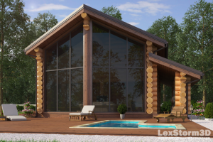 Визуализация дома: Рубленое бревно+панорамное остекление