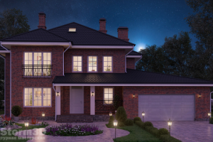 Классический кирпичный дом (ночь)