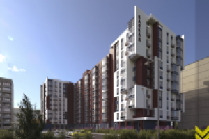 Визуализация экстерьера многоэтажного жилого дома, день