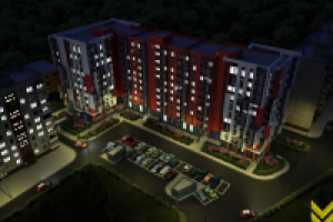 Визуализация экстерьера многоэтажного жилого дома, Птичка, Ночь.