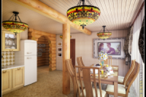 Кухня в доме из сруба