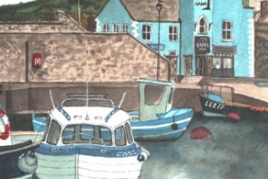 Акварельная иллюстрация морского причала