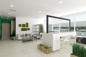 Салон красоты в стиле лофт с видом на речной вокзал