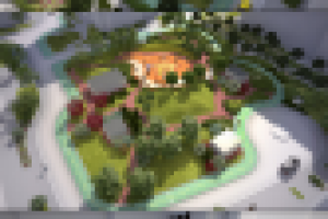 Визуализация ландшафтного озеленения территории двора.