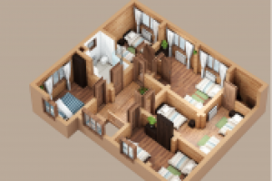 3Д визуализация планировка коттеджа из сруба