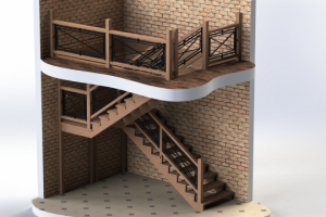 Лестница двухмаршевая с площадкой и баллюстрадой (ВВ)