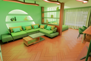 Дизайн комнаты в приятной зелёной расцветке