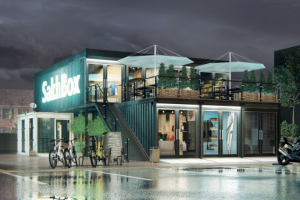 Визуализация и концепция магазинов из контейнеров