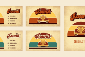 Визитка и иллюстрация в ретро стиле для проекта проката авто