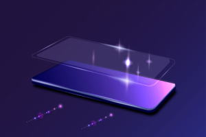 плакат телефона в футуристических, технологических цветах