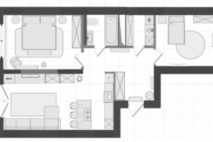 Макет планировки двухкомнатной квартиры