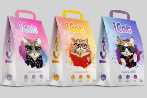 Макет упаковки упаковки кошачьего наполнителя iCat