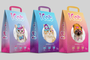 Макет упаковки упаковки кошачьего наполнителя iCat