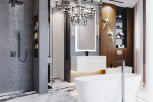 Дизайн ванной комнаты в стиле хайтек дизайнер Величко Александра