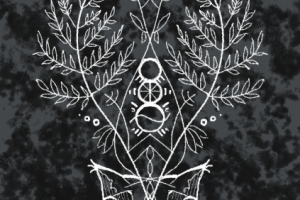 Эскиз тату кот в папоротнике