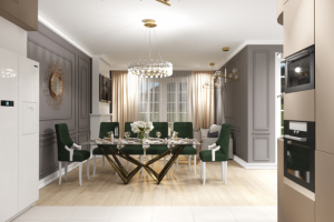 Дизайн кухни- гостинной в загородном доме в современном стиле с