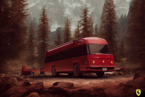 [AI GENERATED] camping bus in the beautiful mountains