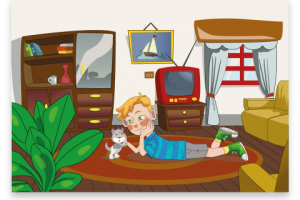 Иллюстрация мальчика с котенком