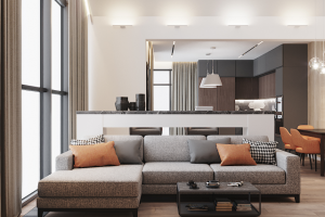 Кухня гостиная в дизайн проекте жилого дома 135м2