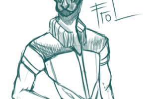 Скетч персонажа фурри-кота в сеттинге Киберпанк