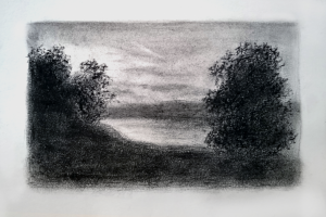 Пейзаж чб. Бумага, уголь