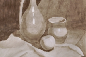 Натюрморт с натуры в технике гризайль. Бумага,акварель.Формат А2