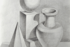 Натюрморт из геометрических тел. Бумага, карандаш. Формат А2