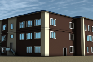 Дизайн облицовки фасада офисного здания панелями АЛПАН