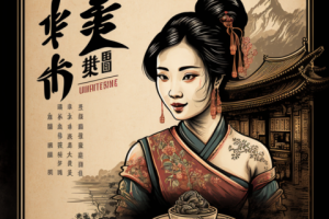 реклама кафе китайской кухни в стиле китайских рисунков вариант2