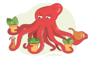 Иллюстрация осьминога для магазина садовых принадлежностей