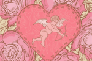 Фон с розами, сердце и Амур