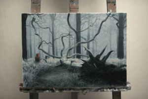 Картина маслом. Лесной пейзаж сюрреализм.