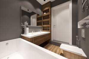 Современный совмещенный санузел в таунхаусе