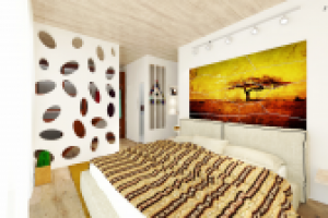 Спальня с африканскими мотивами в таунхаусе