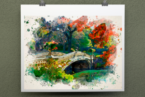 Рисунок акварелью из фото "Мост"