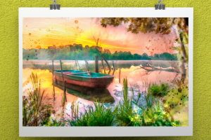 Акварельный рисунок из фото "Лодка"