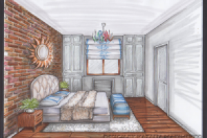 Спальня с кирпичной стеной