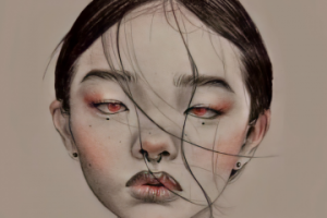 Карандашный набросок с цветными акцентами