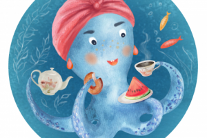 Принт "Осьминожка за чаем"