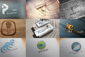 Дизайн логотипов с мокапами.