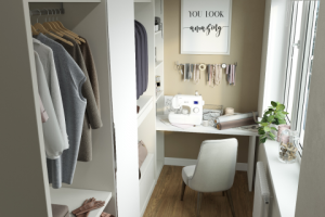 Гардеробная с уголком для шитья в спальне