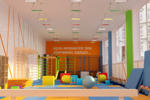 3D-визуализация спортивного зала и раздевалки для детских клубов