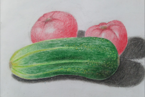 Натюрморт: огурец и помидоры