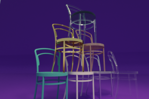 Композиция стульев из различных материалов