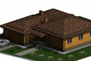 1-этажный жилой дом с гаражом на 2 машины.