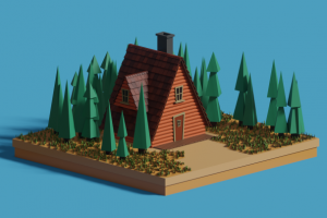 Low-poly дом в лесу