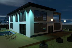 Экстерьер дома (ночь)