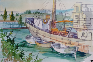 Морской пейзаж, акварель