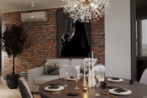 кухня-гостиная в современном минимализме с элементами лофт